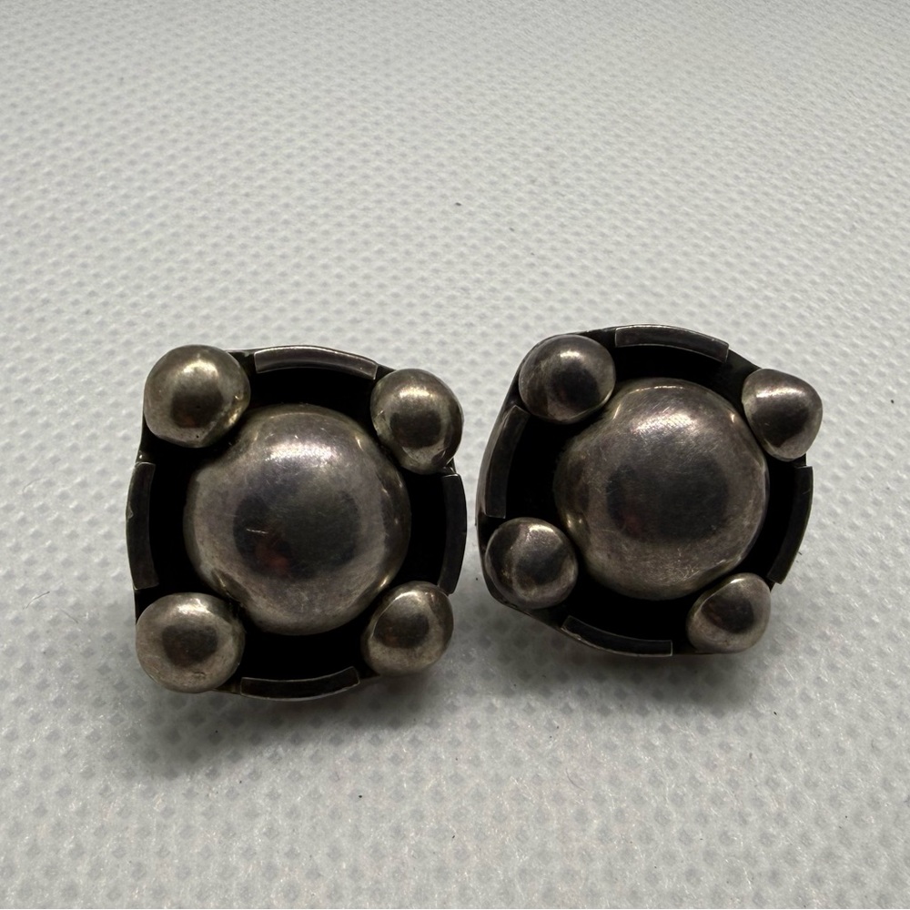 Vintage Mexican Sterling Silver Ball Cluster Stud Earrings